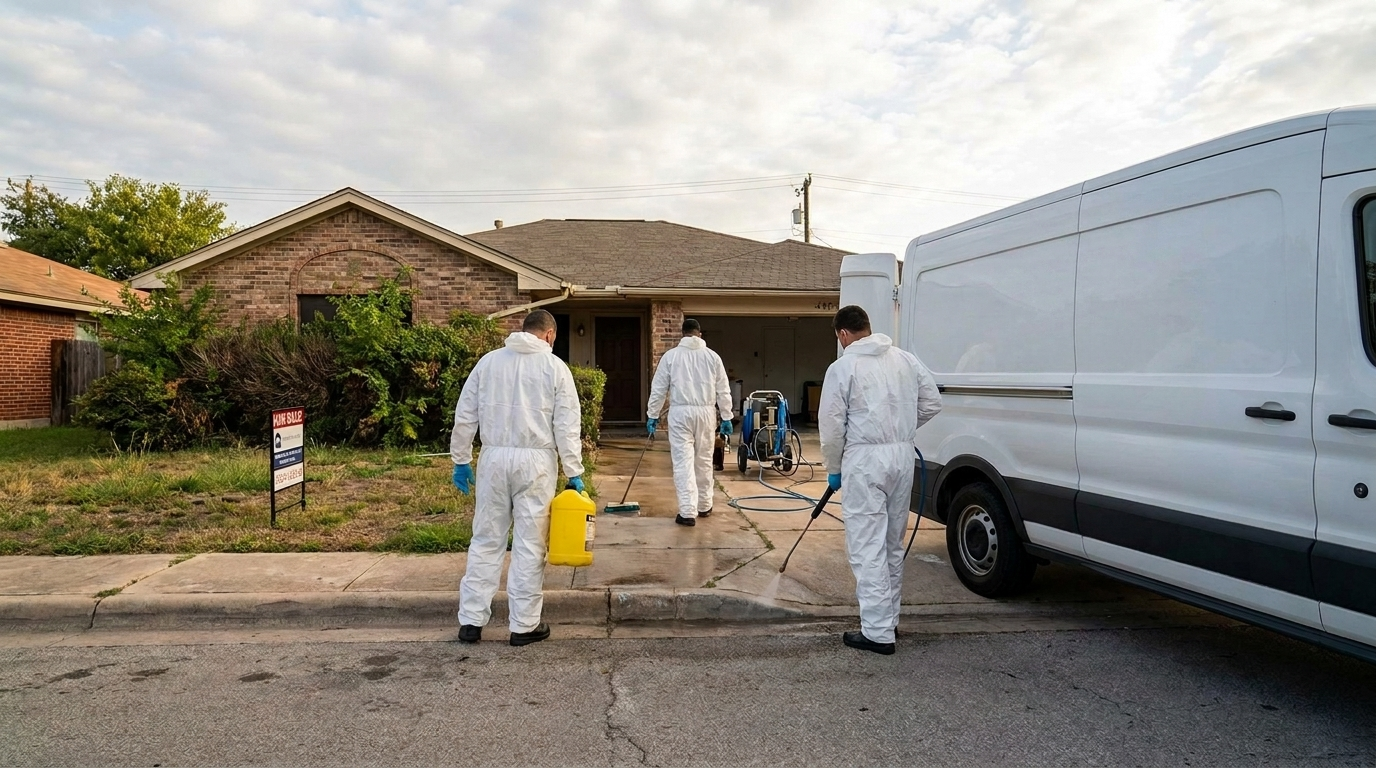 Professional biohazard cleaning team at work in Austin, TX