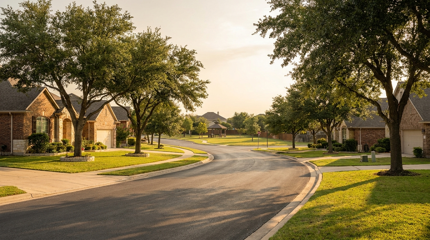 Aerial view of Cedar Park, TX and surrounding Central Texas service area
