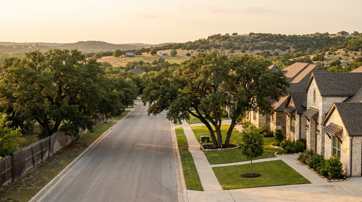 Aerial view of Leander TX and surrounding service areas including Cedar Park and Georgetown