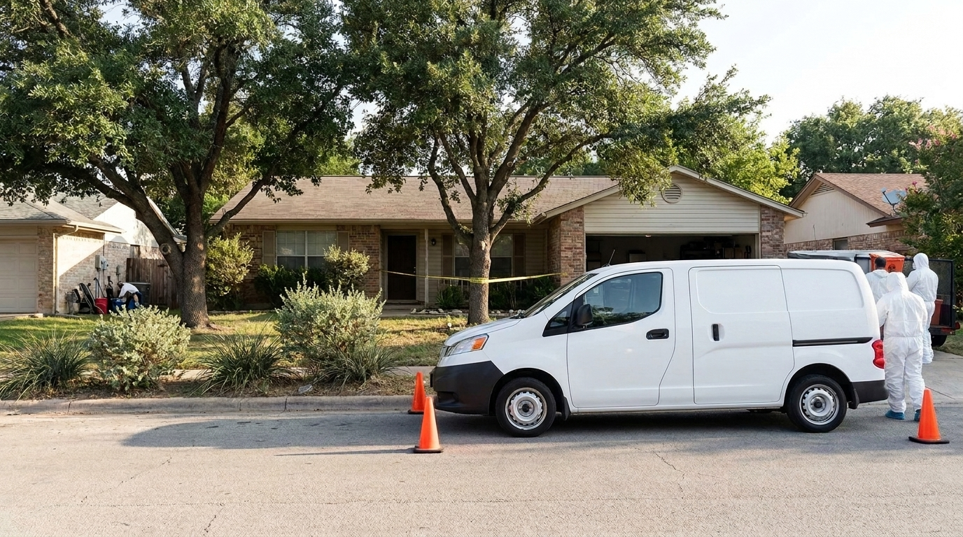 Biohazard cleaning technician at work in Pflugerville, TX