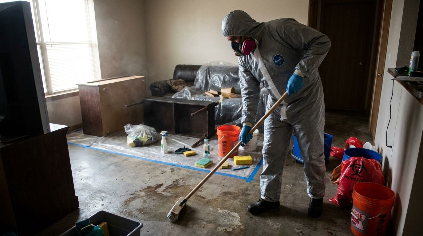 Trueclean technicians performing professional biohazard cleanup in Pflugerville TX