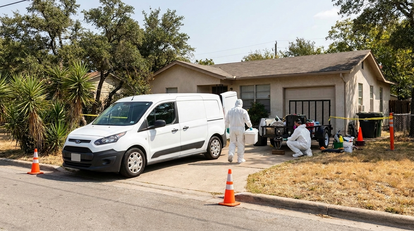 Professional hoarding cleanup team at work in Austin, TX
