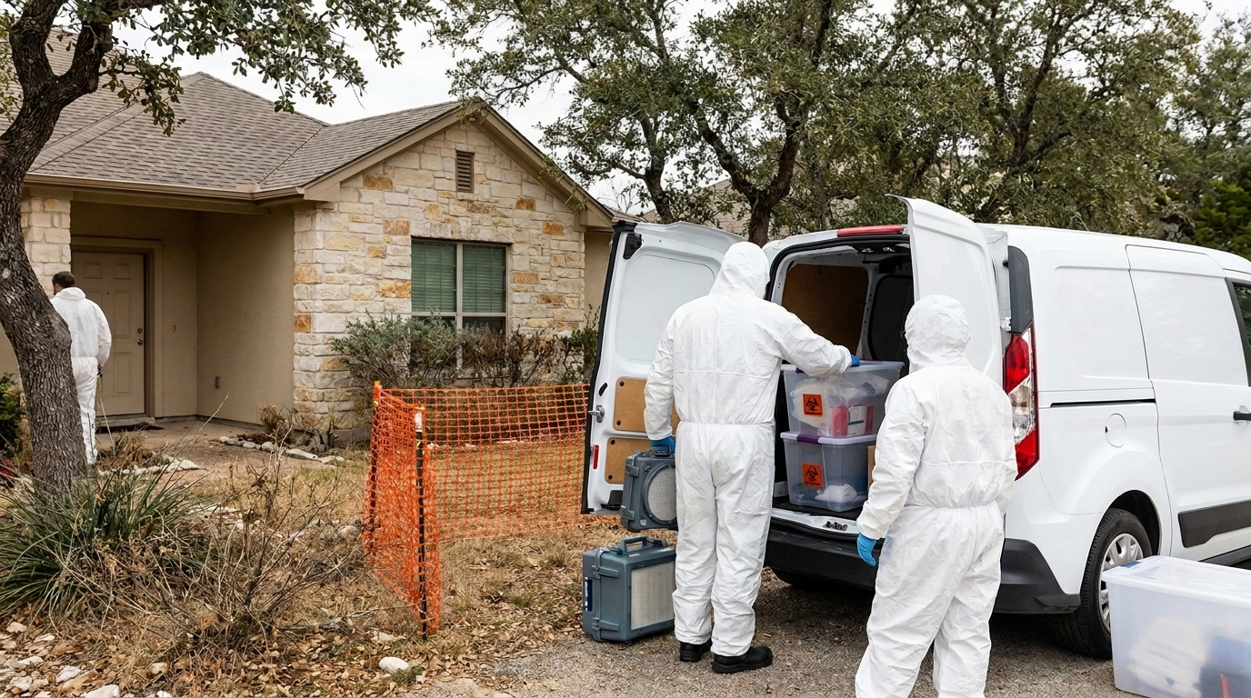 Professional hoarding cleanup team at work in Georgetown, TX