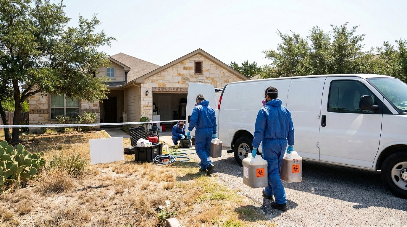 Professional cleanup team at a Leander, TX property